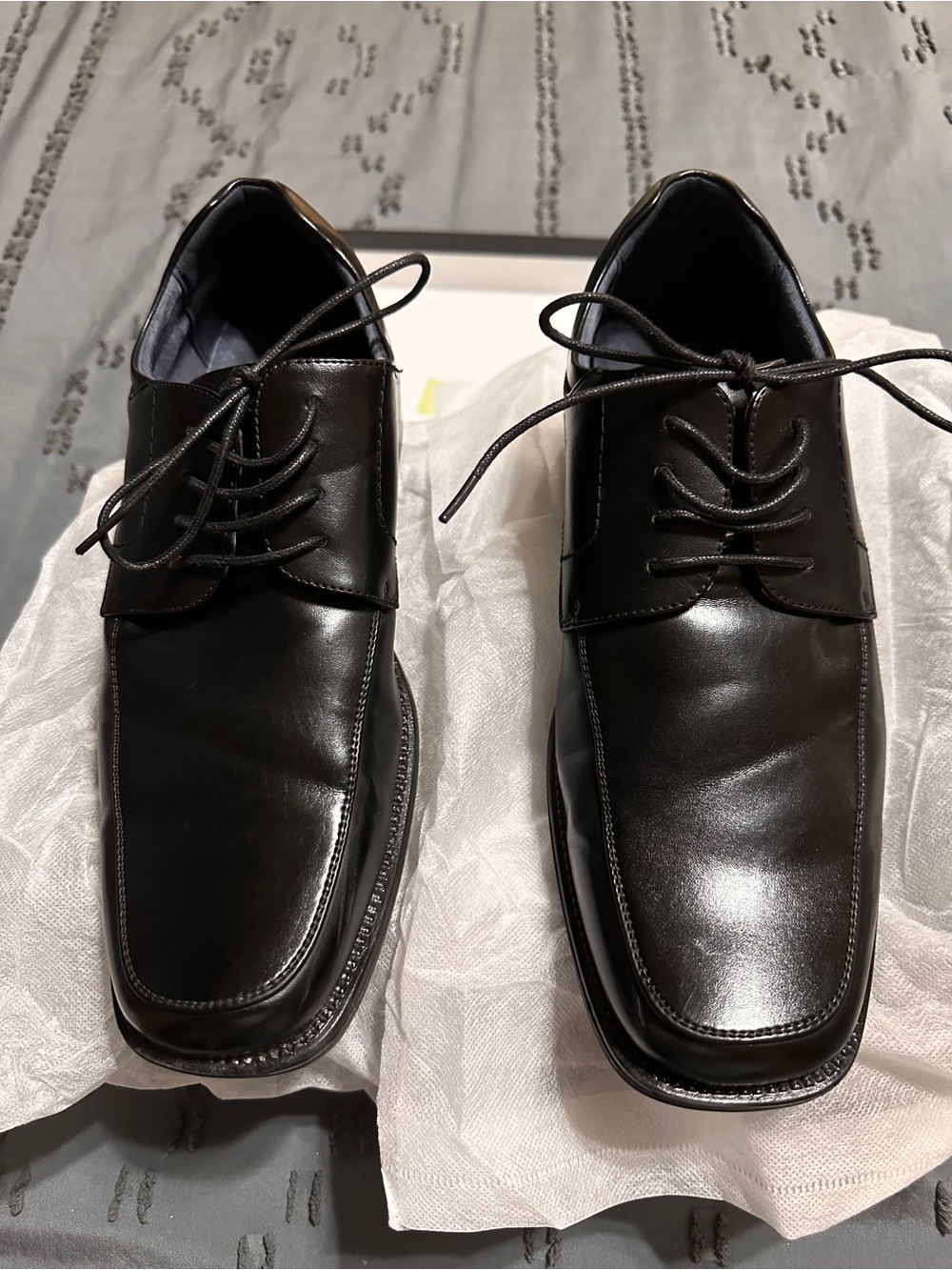 Bruno Magli Black Leather Square-Toe Lace-Up Oxfords